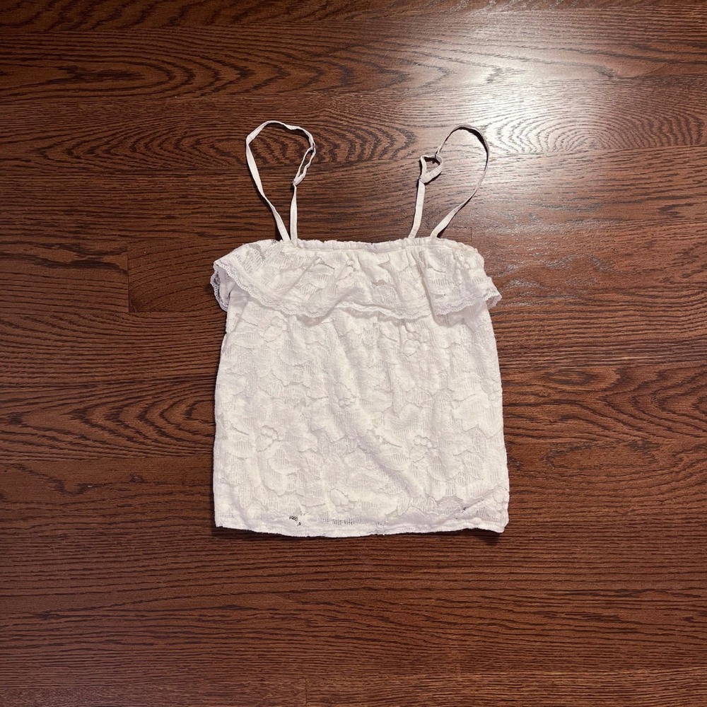 y2k vintage hollister white floral lace ruffle tank top xs
